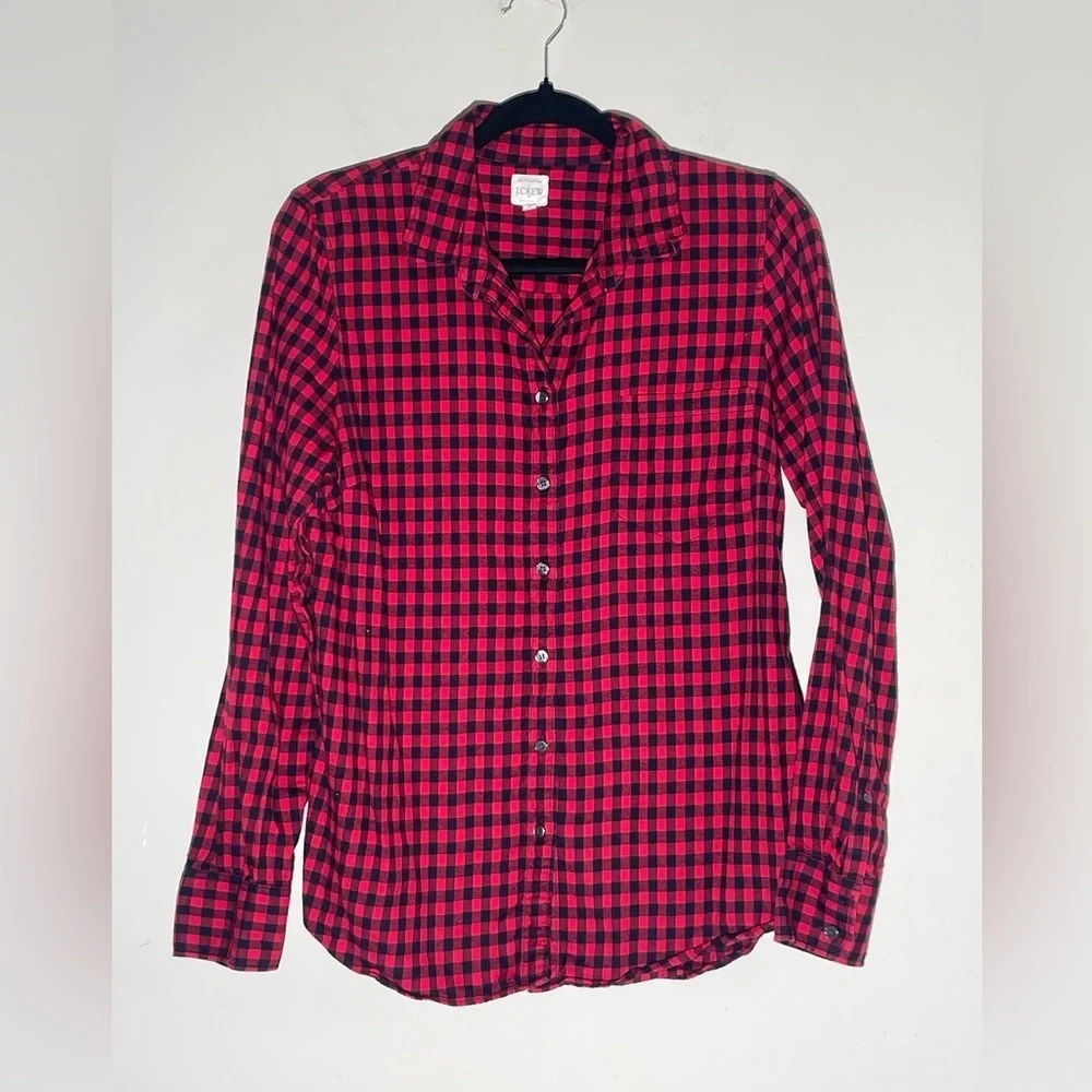 J. Crew The Perfect Shirt Black Red Gingham Plaid Flannel Shirt Top Women’s Sz M